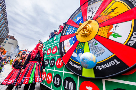 Munich, Germany - February, 16: participants and parade float at the carnival in munich on February 16, 2020のeditorial素材