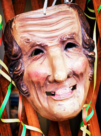 historic bavarian wooden carnival maskのeditorial素材