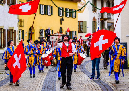 Partenkirchen, Germany - February 23: participants of a carnival parade with traditional  costumes called 'maschkera' on February 23, 2020 in Partenkirchenのeditorial素材