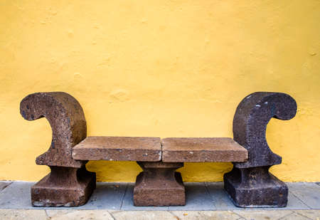 old bench at a parkの写真素材