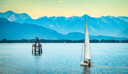 sailboat at a lake - bavariaの写真素材
