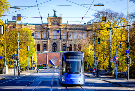 Munich, Germany - November 14: typcial tramway in munich down town - maximilianstrasse on November...