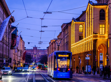 Munich, Germany - January 20: typcial tramway in munich down town - maximilianstrasse on January 20, 2020のeditorial素材