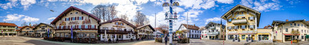 Miesbach, Germany - April 12: typical historic bavarian buildings at the old town of Miesbach on April 12, 2020のeditorial素材