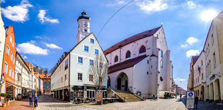 Landsberg am Lech, Germany - April 4: famous old town with historic houses of Landsberg am Lech on April 4, 2020のeditorial素材
