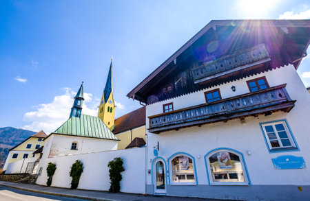 Rottach-Egern, Germany - April 3: typical historic bavarian houses in the old town of Rottach-Egern, Tegernsee on April 3, 2020のeditorial素材