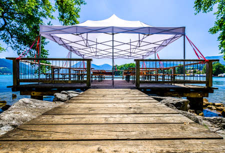 old wooden jetty at a lake - bavariaの写真素材