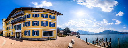 Tegernsee, Germany - April 3: typical historic bavarian houses in the old town of Tegernsee on April 3, 2020のeditorial素材