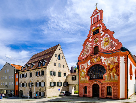 Fuessen, Germany - May 8: historical old bavarian buildings at the old town of fuessen on May 8, 2020のeditorial素材