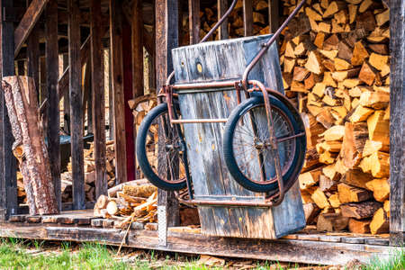 old wooden cart at a farmの写真素材