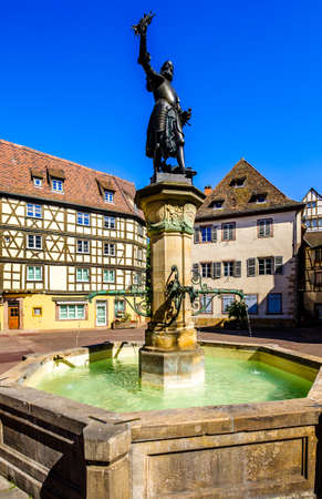 famous old town with historic halftimbered facades in colmar - franceの写真素材