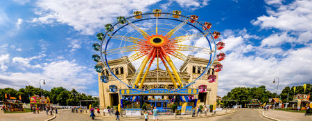 Munich, Germany - July 26: Fun fair with rides and visitors under the motto "Summer in the city - Summer in the city" on the KÃ¶nigsplatz in Munich on July 26, 2020のeditorial素材