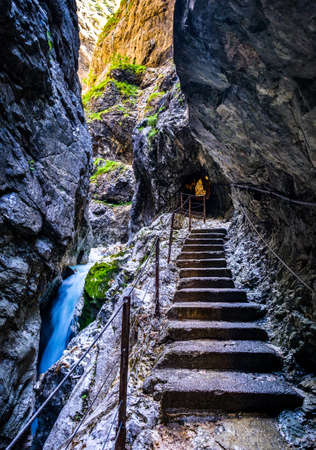 famous hoellental canyon near zugspitze mountain in bavaria - germanyの写真素材