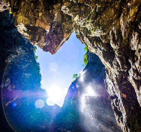 famous hoellental canyon near zugspitze mountain in bavaria - germanyの写真素材