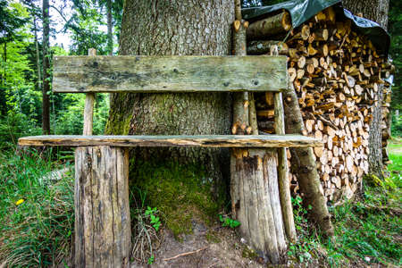 old wooden park bench - photoの写真素材