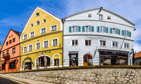 Fuessen, Germany - May 8: historical old bavarian buildings at the old town of fuessen on May 8, 2020のeditorial素材