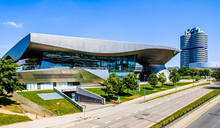 Munich, Germany - August 16: famous BMW Welt (world) and tower in Munich on August 16, 2020のeditorial素材