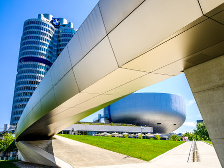 Munich, Germany - August 16: famous BMW Museum and tower in Munich on August 16, 2020のeditorial素材