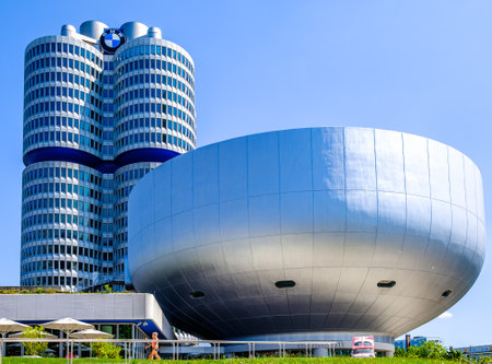 Munich, Germany - August 16: famous BMW Museum and tower in Munich on August 16, 2020のeditorial素材