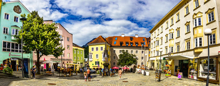 Kufstein, Austria - August 20: famous old town with historic buildings and murals in Kufstein on August 20, 2020のeditorial素材