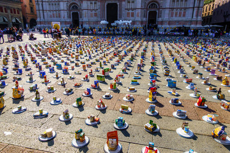 Bologna, Italy - October, 10: Participants in the action riempi il piatto vuoto (translation: fill...