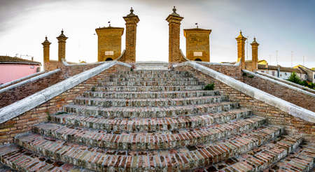 famous historic trepponti bridge in Comacchio - italyの写真素材
