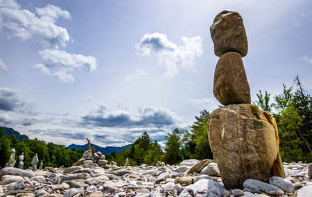 rock stack at a riverbed - photoの写真素材