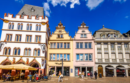 Trier, Germany - July 7: historic buildings and tourists at the famous old town of Trier in Germany on July 7, 2020のeditorial素材