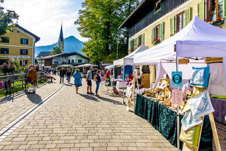Schliersee, Germany - September 20: traditional market with sale stands in the old town of...