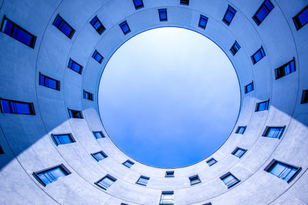 View from the bottom of inner courtyardの写真素材