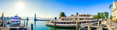 famous harbor with sailboats at the historic island of Lindau am Bodensee - Germanyのeditorial素材