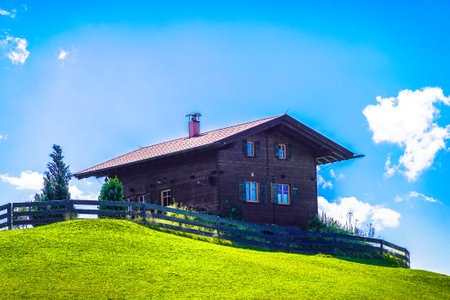 log cabin at the wetterstein mountains - bavariaのeditorial素材