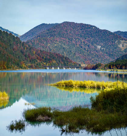 Reservoir lake Sylvensteinspeicher in bavaria - Germanyの写真素材