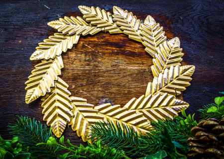 typical old wreath at a doorの写真素材