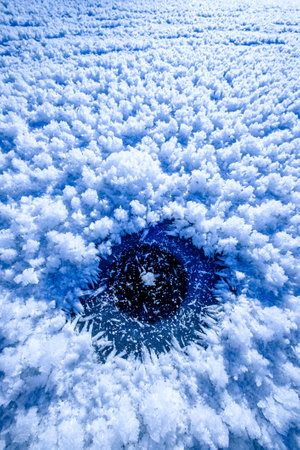 typical frozen puddle close upの写真素材