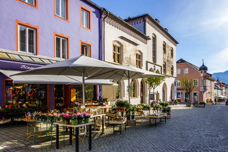 Murnau am Staffelsee, Germany - November 17: historic buildings at the old town of Murnau am Staffelsee on November 17, 2020のeditorial素材