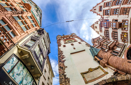 Freiburg, Germany - July 8: historic buildings at the famous old town of Freiburg im Breisgau on...
