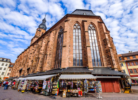 Heidelberg, Germany - July, 30: famous Heiliggeistkirche church at the marketplace in Heidelberg on July 30, 2019のeditorial素材