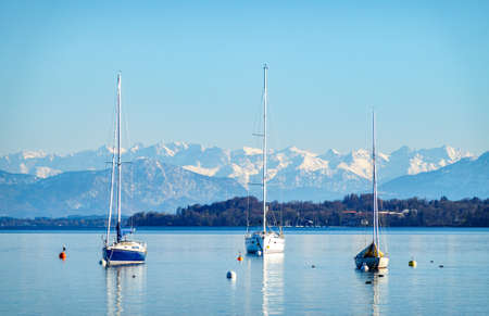 boat at the starnberg lake in bavaria - tutzing - germanyの写真素材