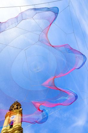 Munich, Germany - August 21: Art Net Earthtime 1.26 from Janet Echelman at the Odeonsplatz in Munich...