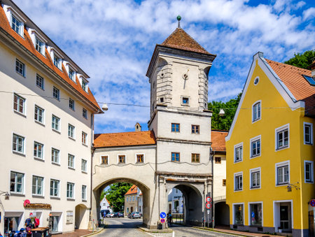 Landsberg, Germany - August 11: historic buildings at the old town of Landsberg am Lech on August 11, 2021のeditorial素材