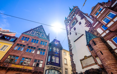 Freiburg, Germany - July 9: historic buildings at the famous old town of Freiburg im Breisgau on July 9, 2020のeditorial素材