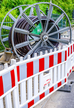 cable drum at a construction site - photoの写真素材