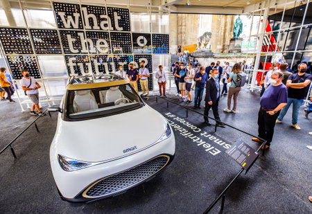 Munich, Germany - September 7: Audience at a car manufacturer's booth at the IAA (Internationale Auto Ausstellung - translation: international auto exhibition) trade fair in Munich on September 7, 2021のeditorial素材