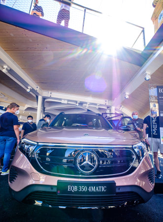 Munich, Germany - September 8: Audience at a car manufacturer's booth at the IAA (Internationale Auto Ausstellung - translation: international auto exhibition) trade fair in Munich on September 8, 2021のeditorial素材