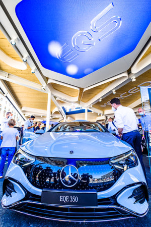 Munich, Germany - September 8: Audience at a car manufacturer's booth at the IAA (Internationale Auto Ausstellung - translation: international auto exhibition) trade fair in Munich on September 8, 2021のeditorial素材