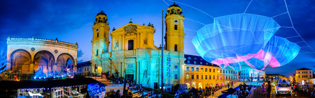 Munich, Germany - September 10: Audience at the Mercedes-Benz booth at the IAA (Internationale Auto Ausstellung - translation: international auto exhibition) trade fair and Art Net "Earthtime 1.26" from Janet Echelmanin in Munich on September 10, 2021のeditorial素材