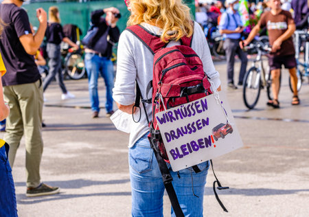 Munich, Germany - September 11: Protesters holding a banner at a protest march, against the IAA Mobility (auto) show taking place in the city in Munich on September 11, 2021のeditorial素材