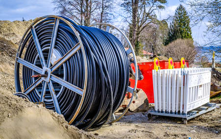 cable drum at a construction site - photoの写真素材