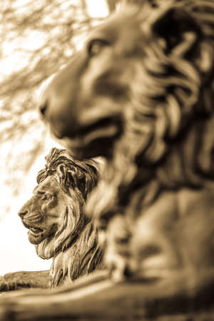 historic lion statue at the lake starnberg - bavaria